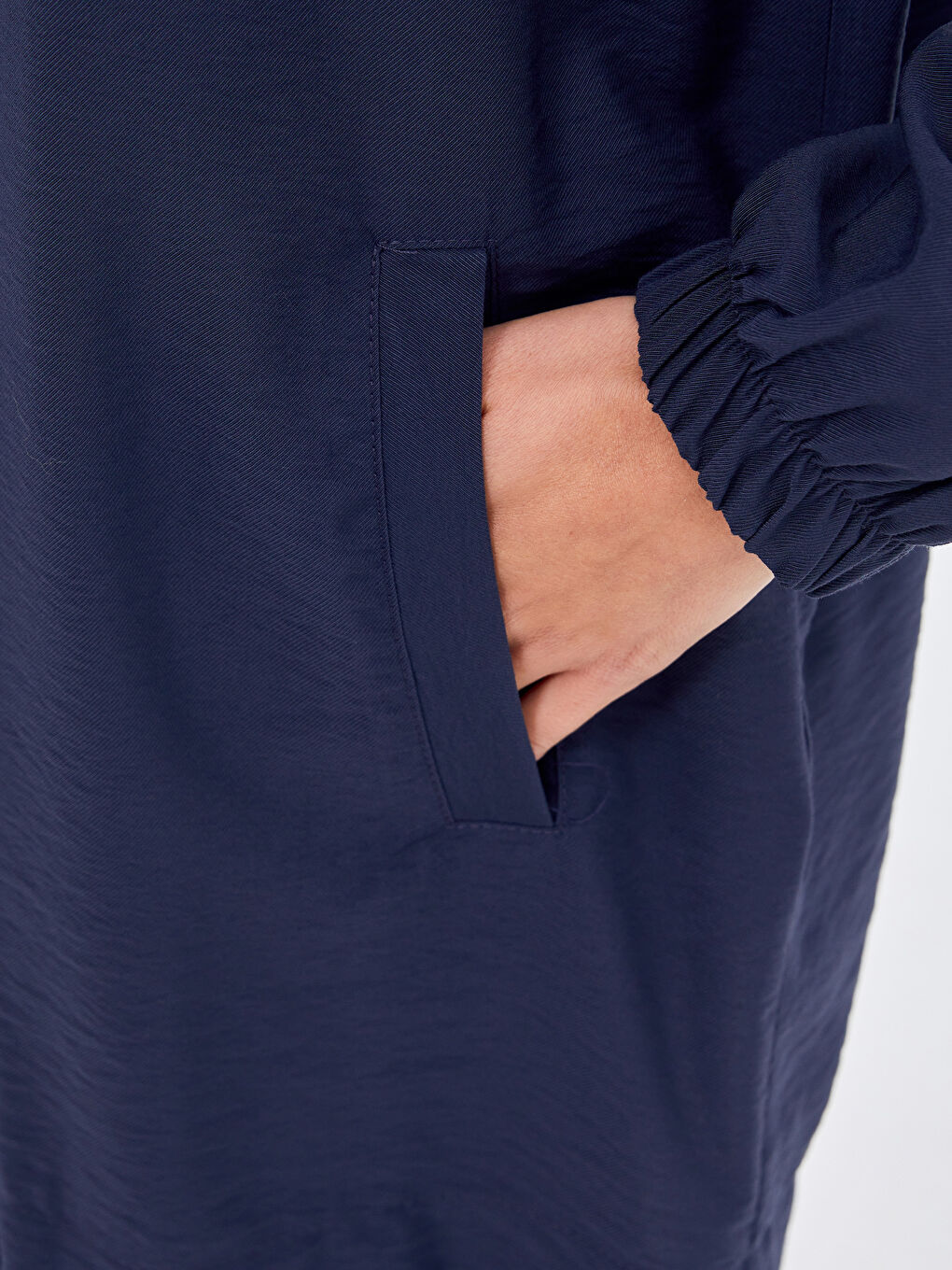 Lacivert Kapüşonlu Düz Uzun Kollu Kadın Tunik-2