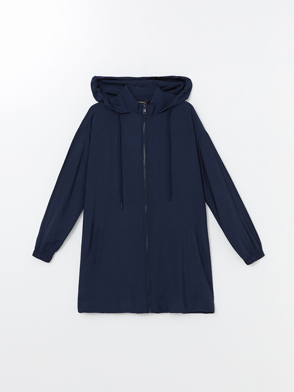 Lacivert Kapüşonlu Düz Uzun Kollu Kadın Tunik-4