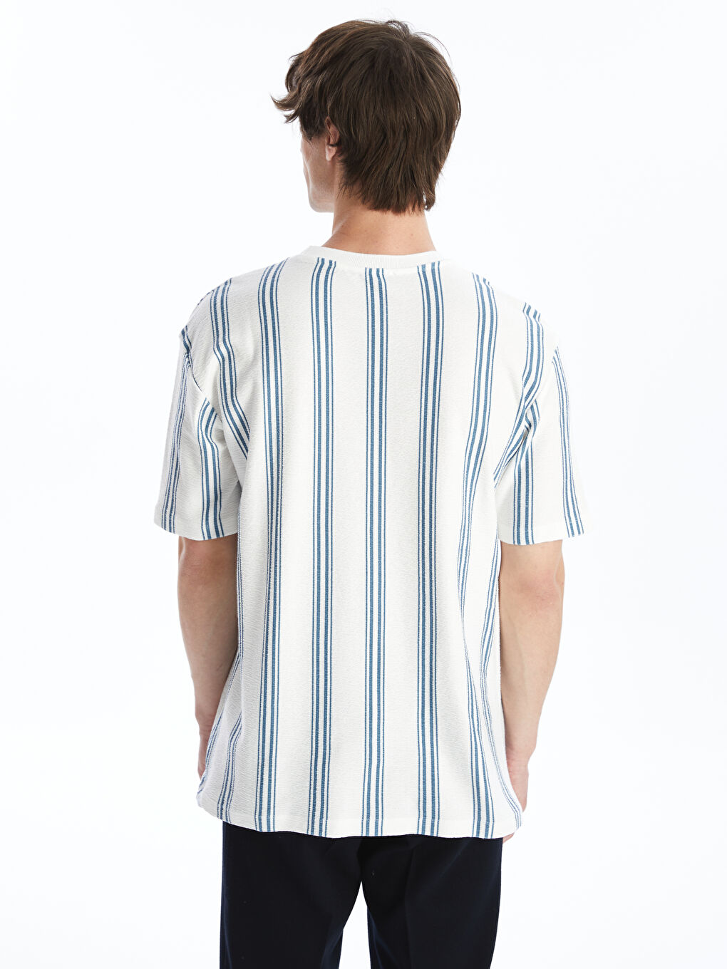 تي شيرت رجالي كم قصير كول مدور مخطط-4