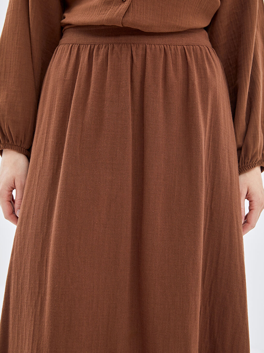 Kahverengi Beli Lastikli Rahat Kalıp Kadın Etek-2