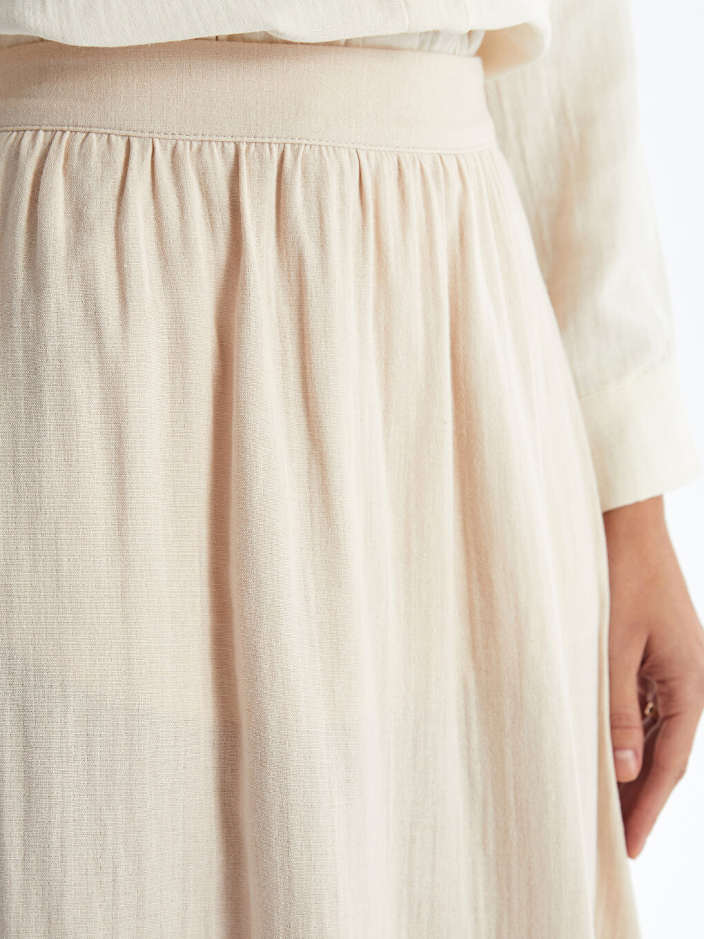 Bej Beli Lastikli Rahat Kalıp Kadın Etek-2