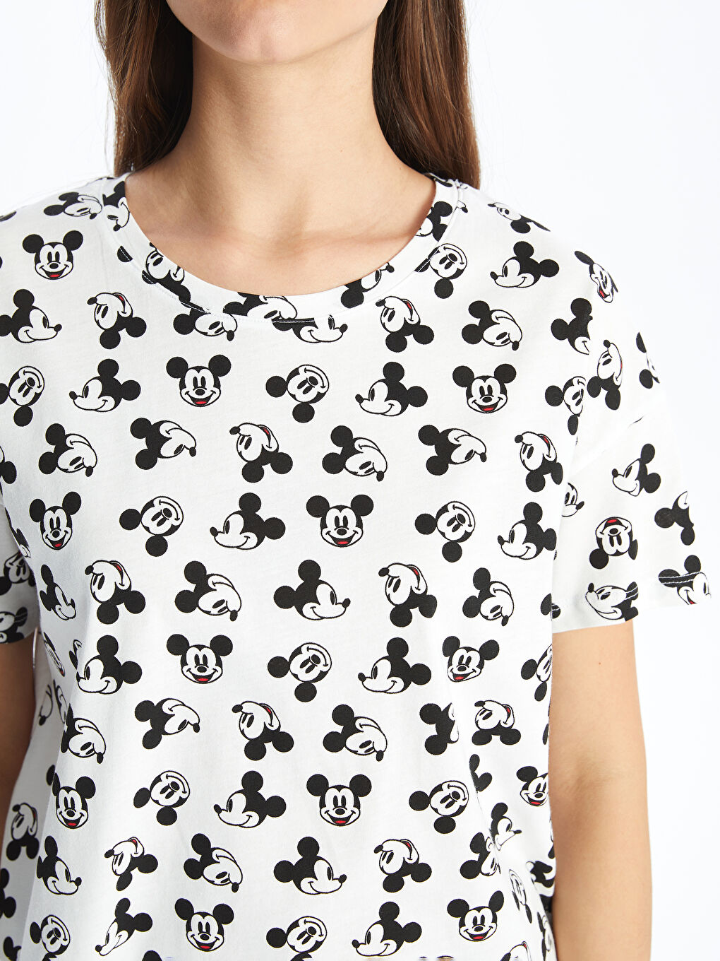 LCW DREAM Crew Neck Mickey Mouse Printed Short Sleeve Women's Pyjamas Set -S4G199Z8-LRA