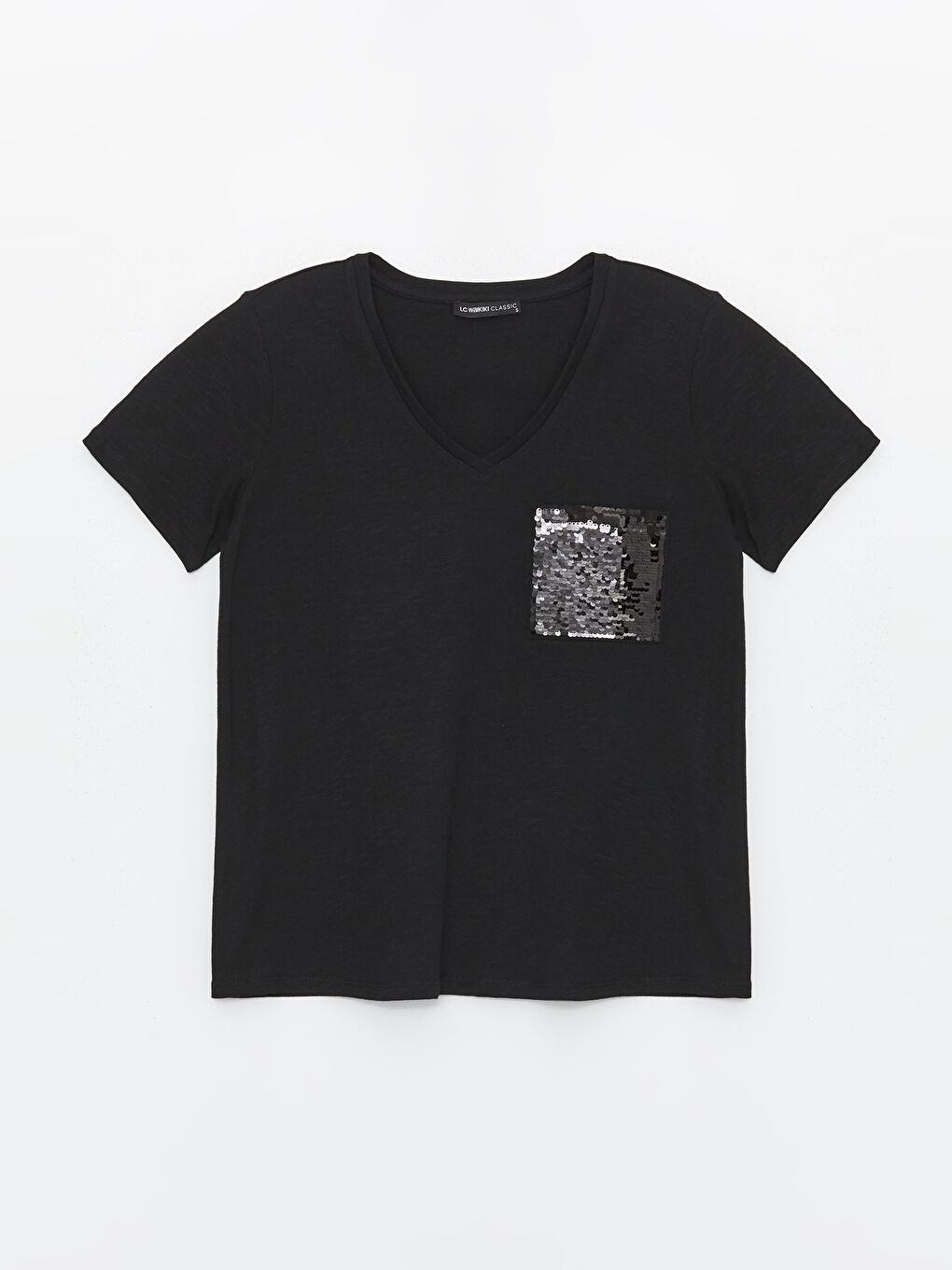 V-Neck Sequined Short Sleeve Women's T-Shirt -S4G204Z8-CVL