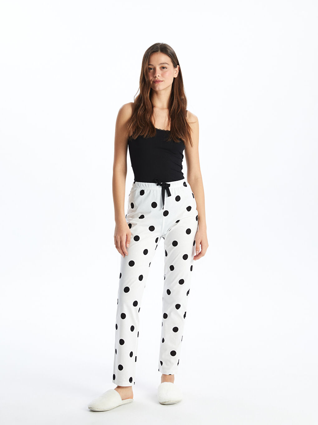 Elastic Waist Polka Dot Women's Pajama Bottoms -S4G218Z8-LRA