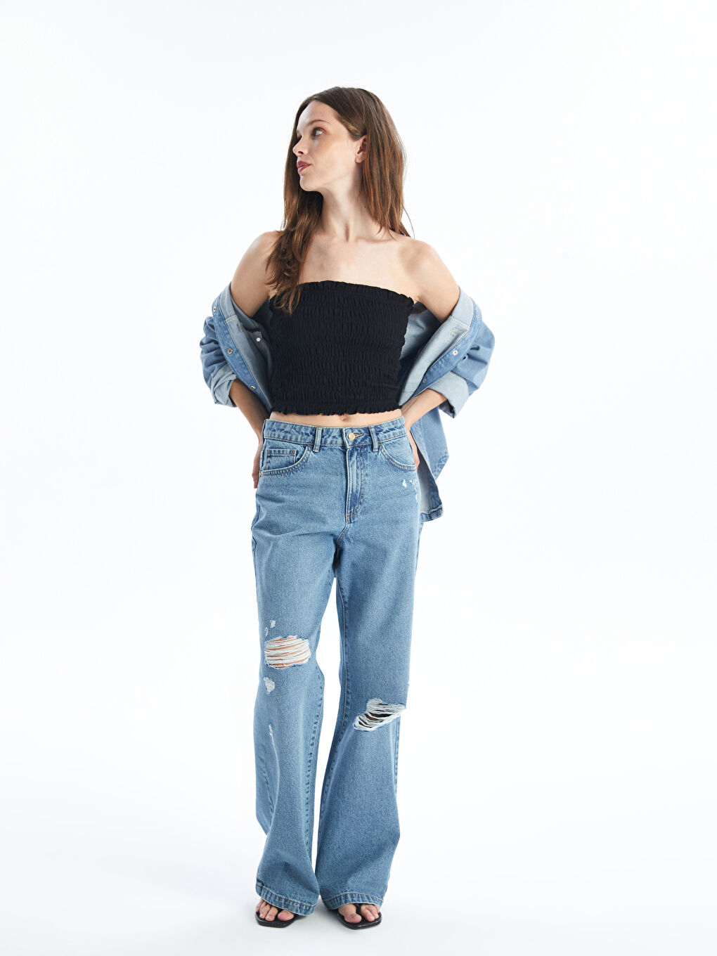 LC Waikiki Wideleg Ripped Detailed Women's Jeans -S4G230Z8-311