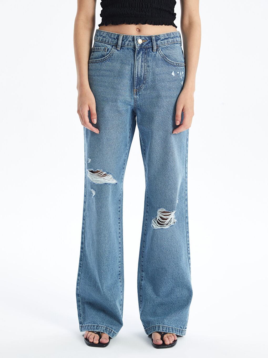 LC Waikiki Wideleg Ripped Detailed Women's Jeans -S4G230Z8-311