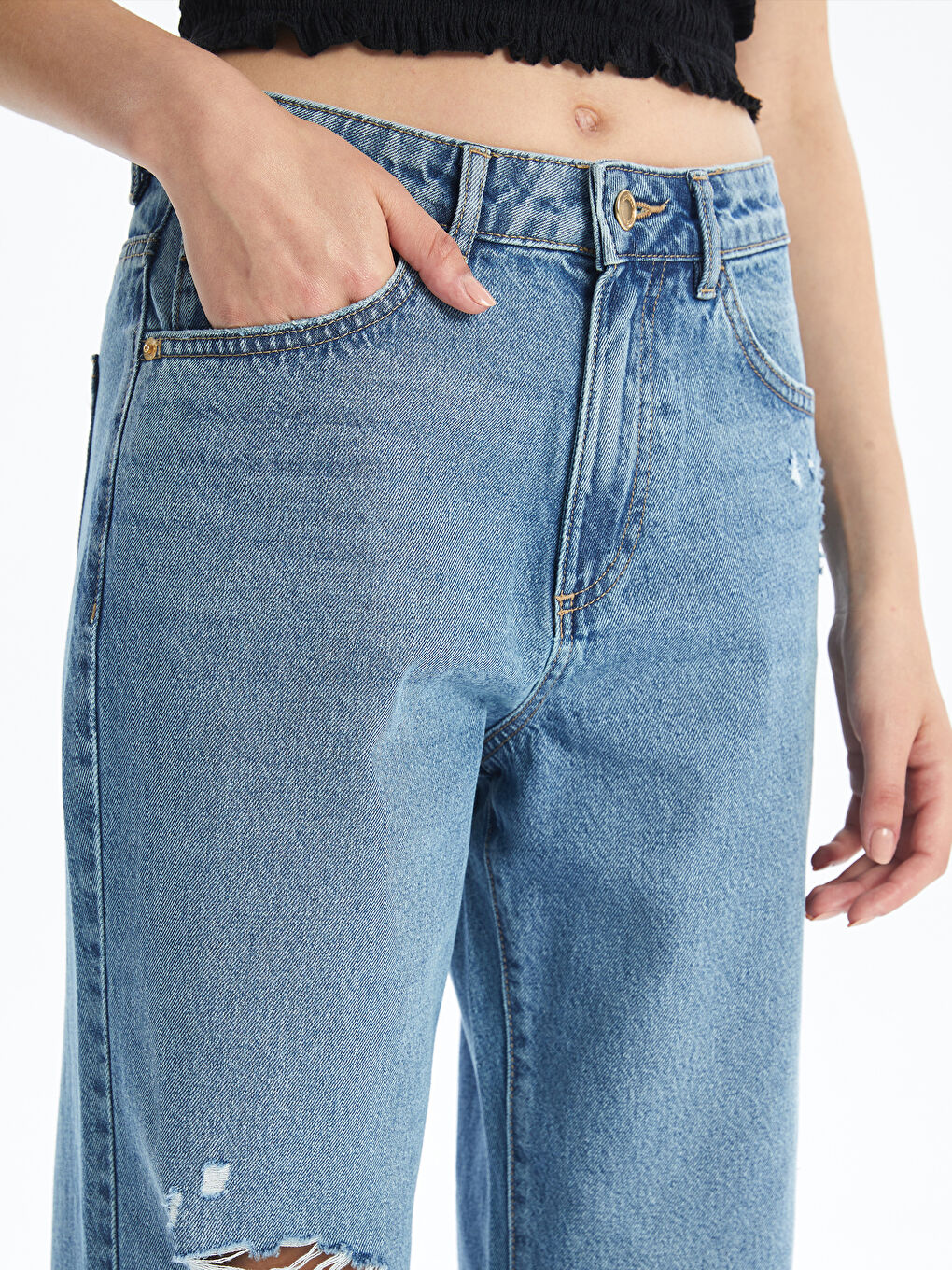 LC Waikiki Wideleg Ripped Detailed Women's Jeans -S4G230Z8-311
