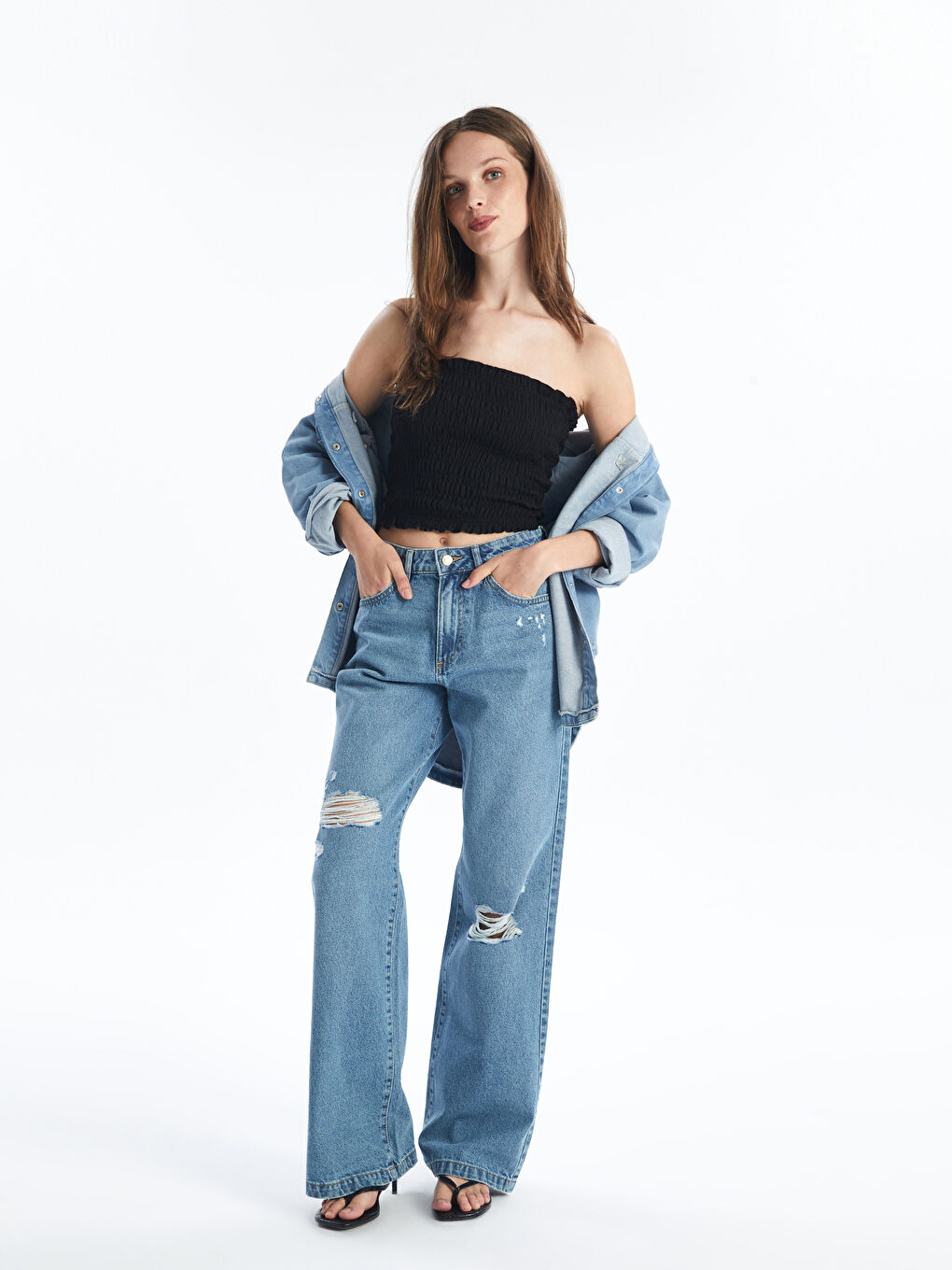 LC Waikiki Wideleg Ripped Detailed Women's Jeans -S4G230Z8-311