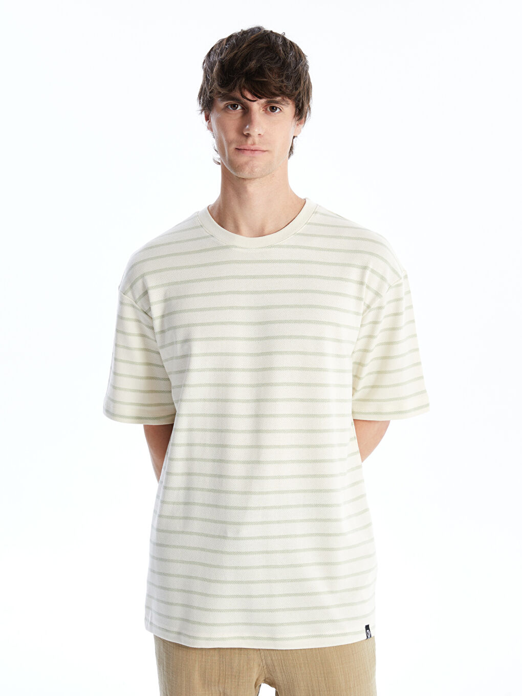 Crew Neck Short Sleeve Striped Combed Cotton Men's T-shirt -S4G289Z8-LFT