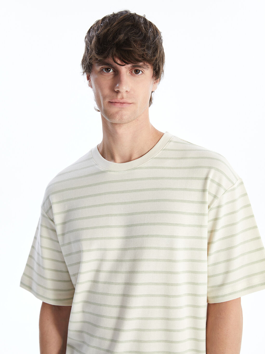 Crew Neck Short Sleeve Striped Combed Cotton Men's T-shirt -S4G289Z8-LFT