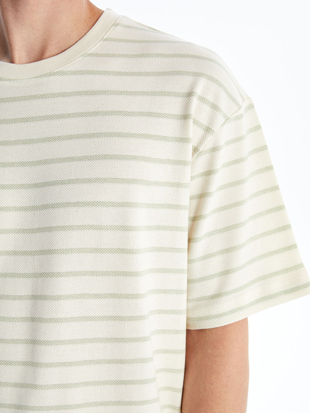 Crew Neck Short Sleeve Striped Combed Cotton Men's T-shirt -S4G289Z8-LFT