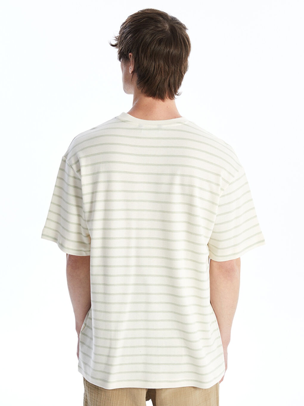 Crew Neck Short Sleeve Striped Combed Cotton Men's T-shirt -S4G289Z8-LFT