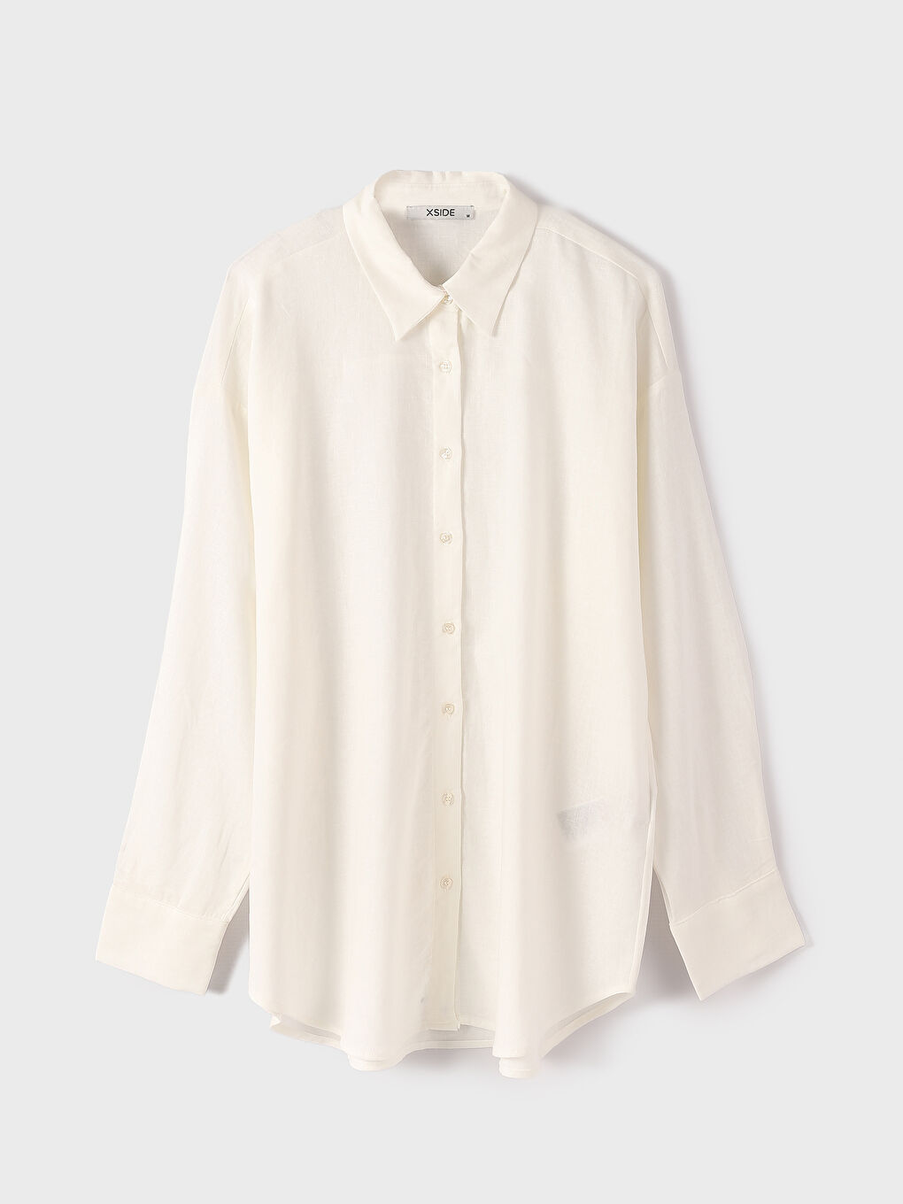 قميص تونيك سادة كم طويل كتان للسيدات