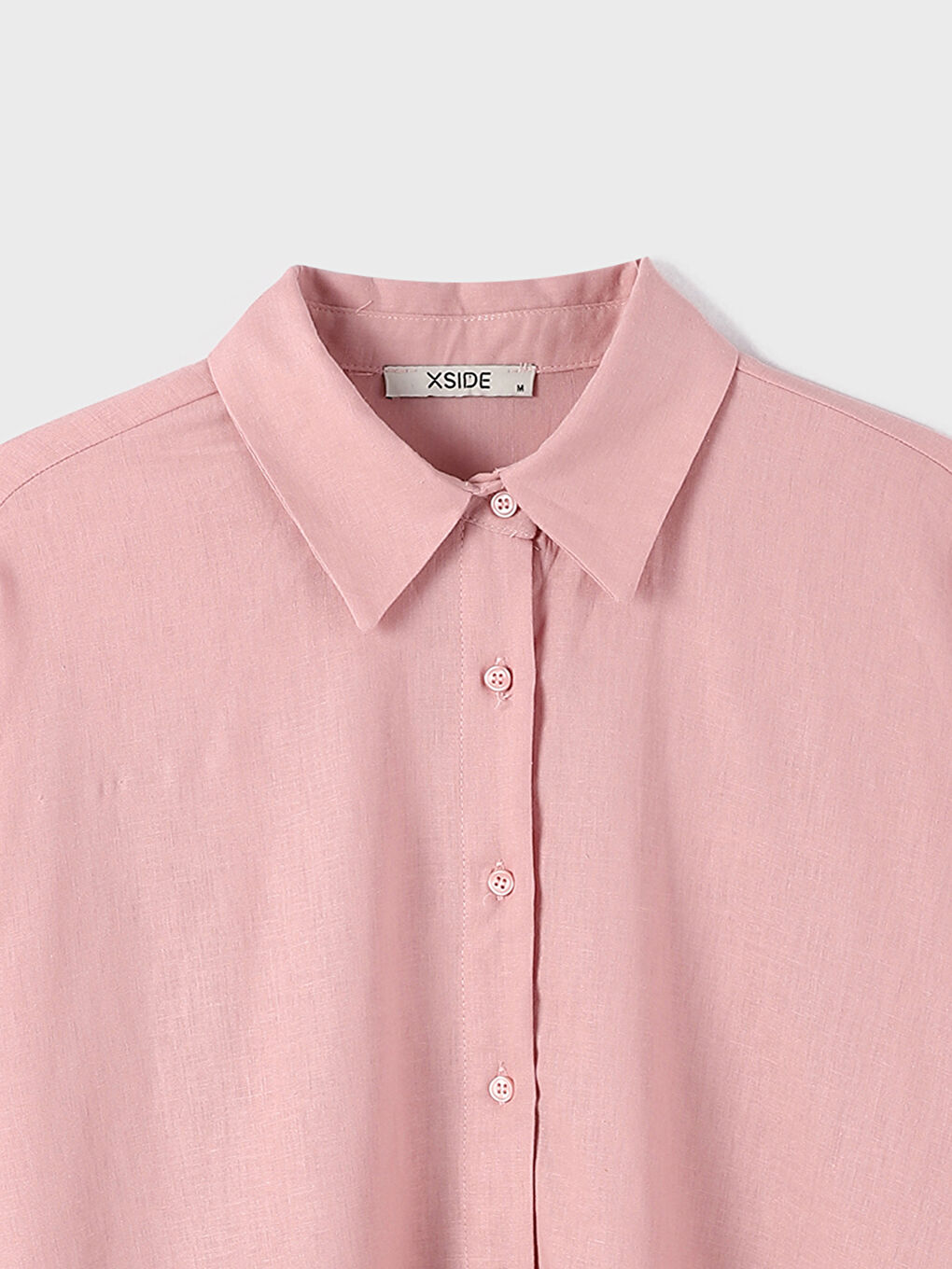 قميص تونيك سادة كم طويل كتان للسيدات-2