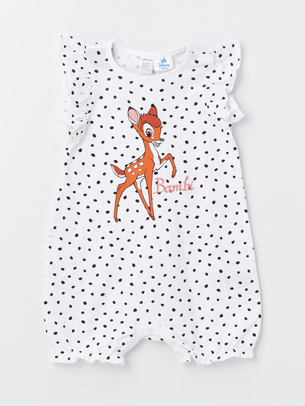 Ekru Bisiklet Yaka Kısa Kollu Bambi Baskılı Kız Bebek Tulum