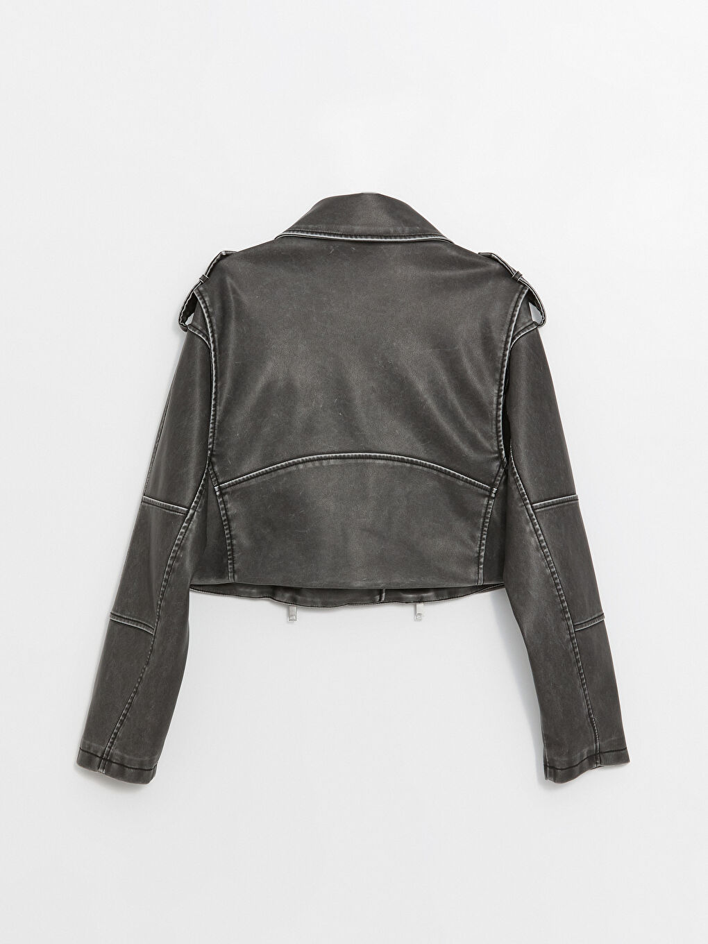 Women's Biker Neck Plain Faux Leather Jacket -S4G366Z8-CVL
