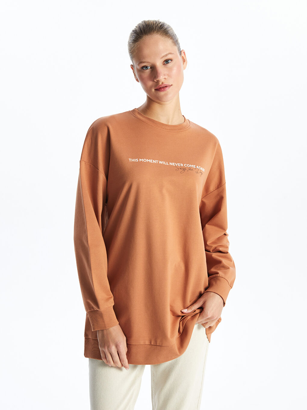 Crew Neck Printed Women's Sweatshirt Tunic -S4G420Z8-GW6