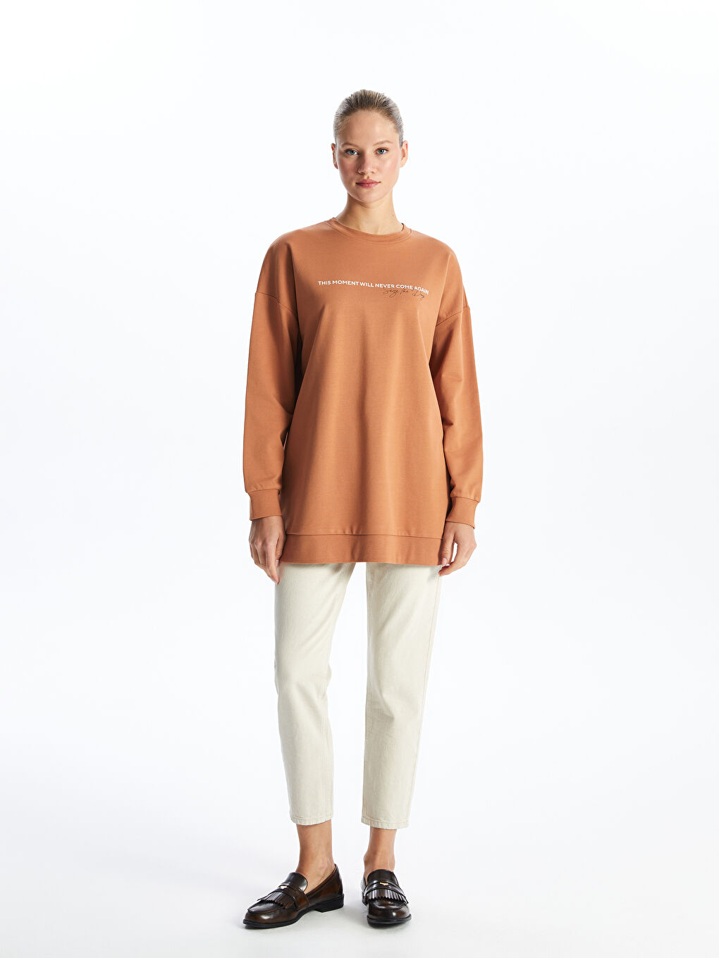 Crew Neck Printed Women's Sweatshirt Tunic -S4G420Z8-GW6