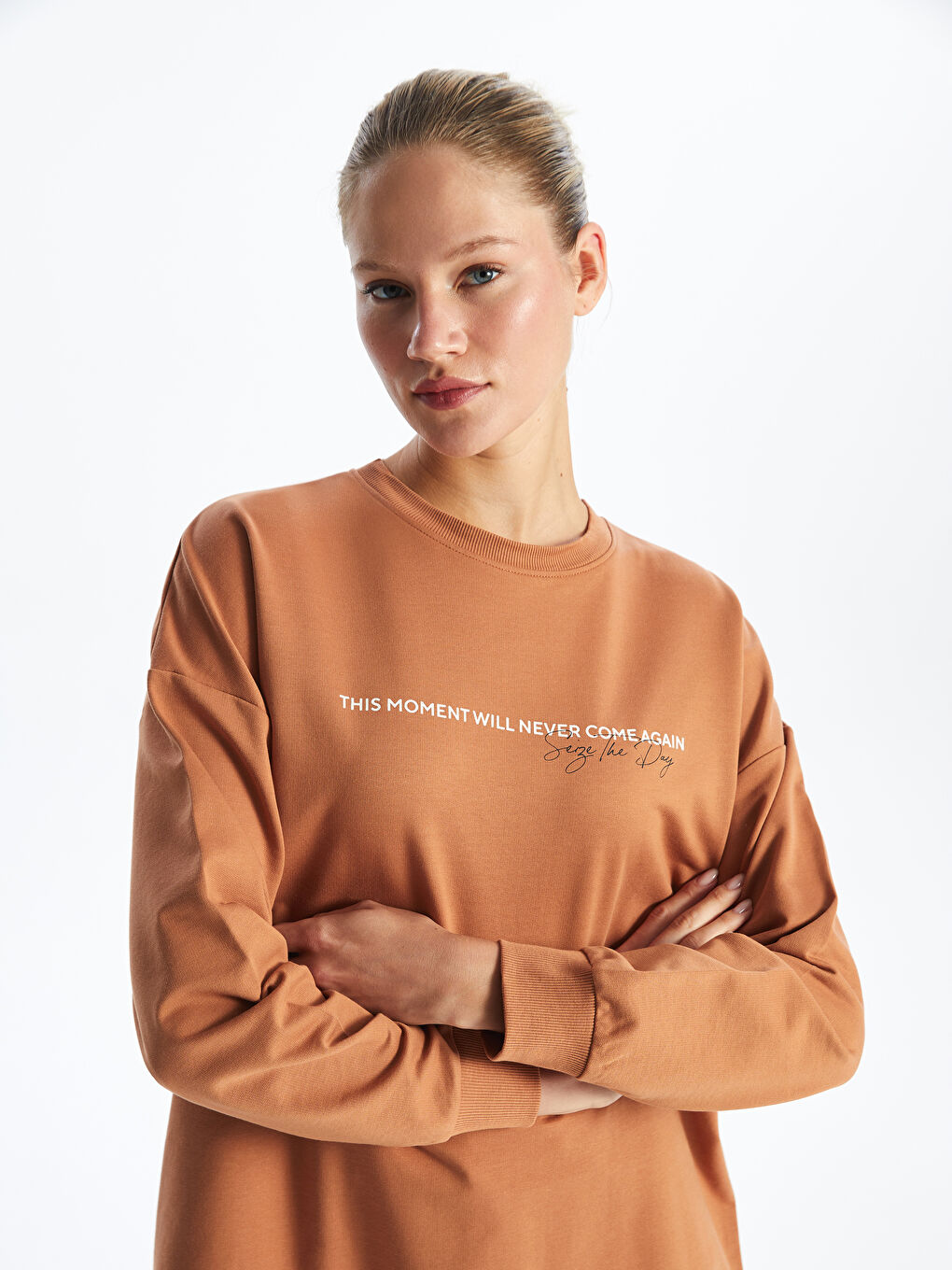 Crew Neck Printed Women's Sweatshirt Tunic -S4G420Z8-GW6