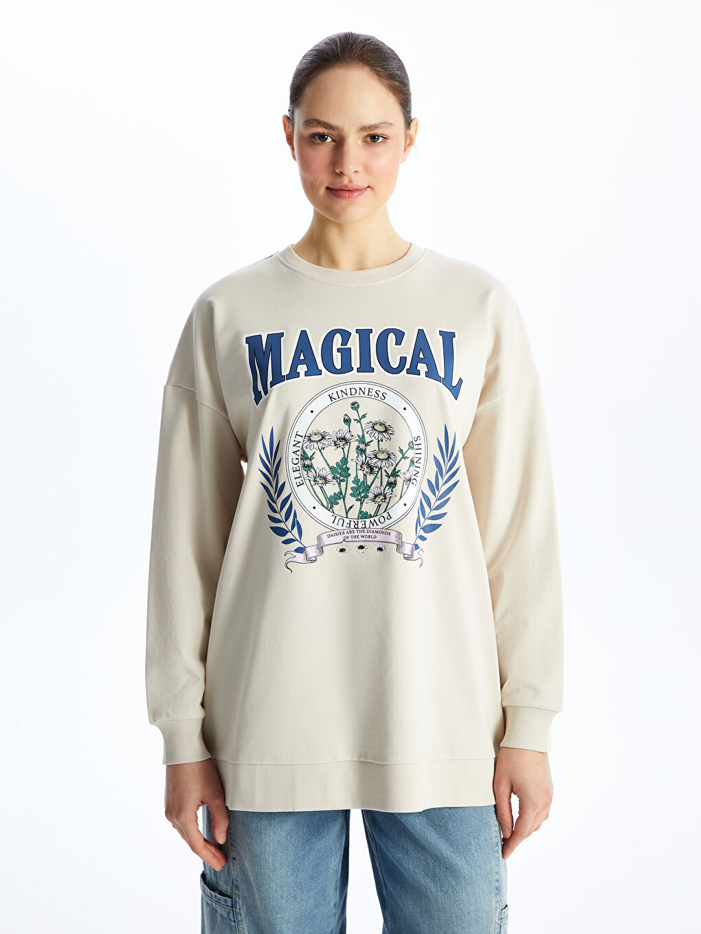Tunique Sweat-Shirt pour Femmes Imprimée Col Rond Surdimensionnée