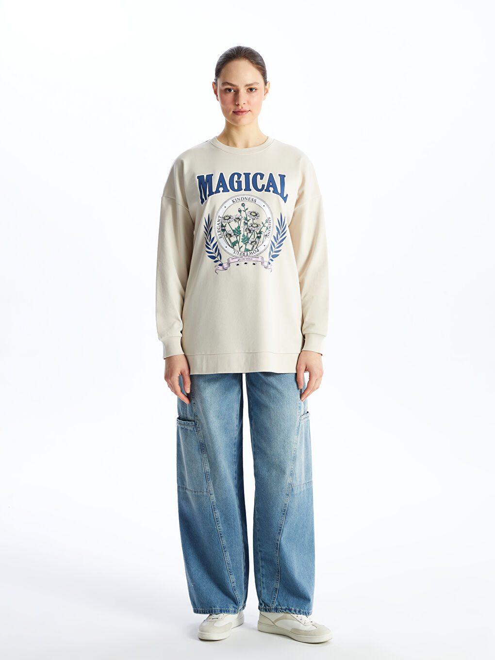 Tunique Sweat-Shirt pour Femmes Imprimée Col Rond Surdimensionnée-2