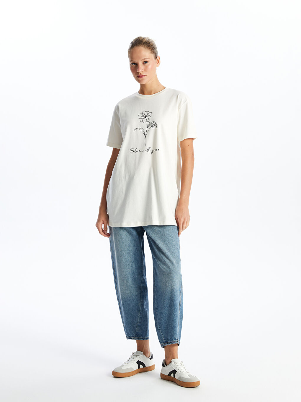 Crew Neck Printed Women's Tunic-2