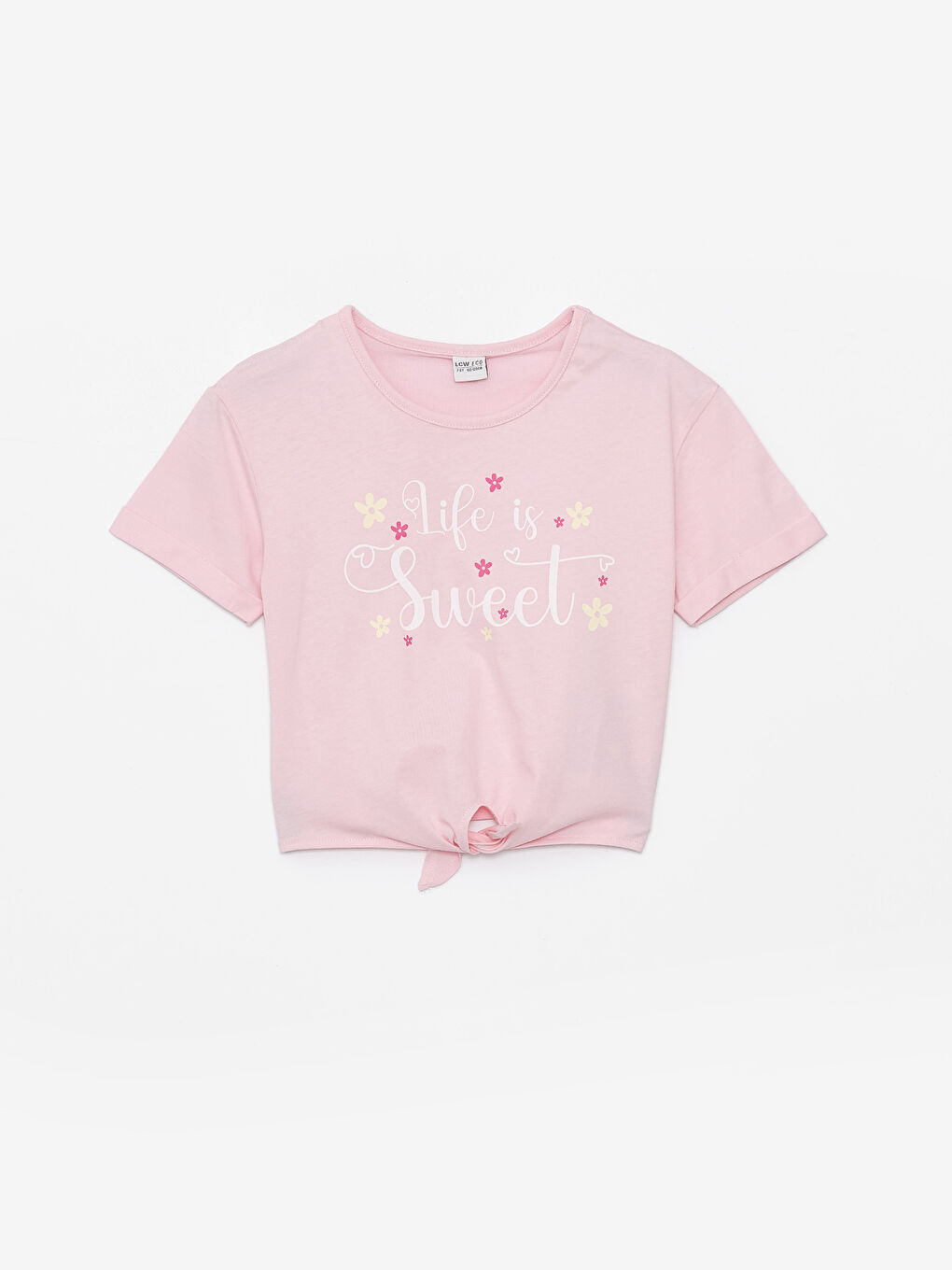 Pembe Bisiklet Yaka Baskılı Kısa Kollu Kız Çocuk Tişört