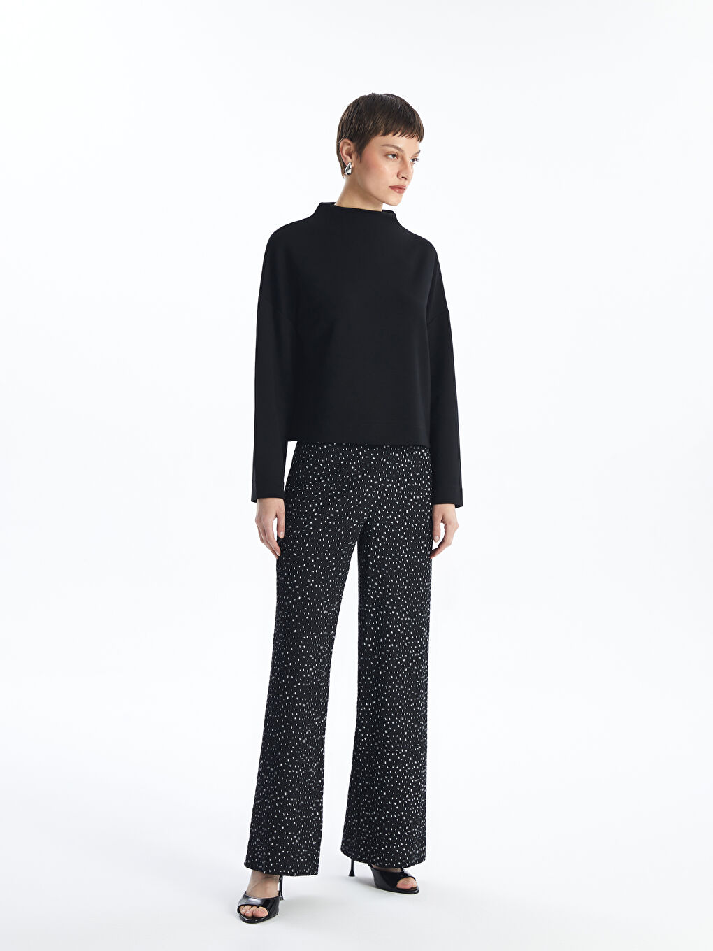 Wide Leg Women Pants With Elastic Waist Pattern -S4G473Z8-LQJ