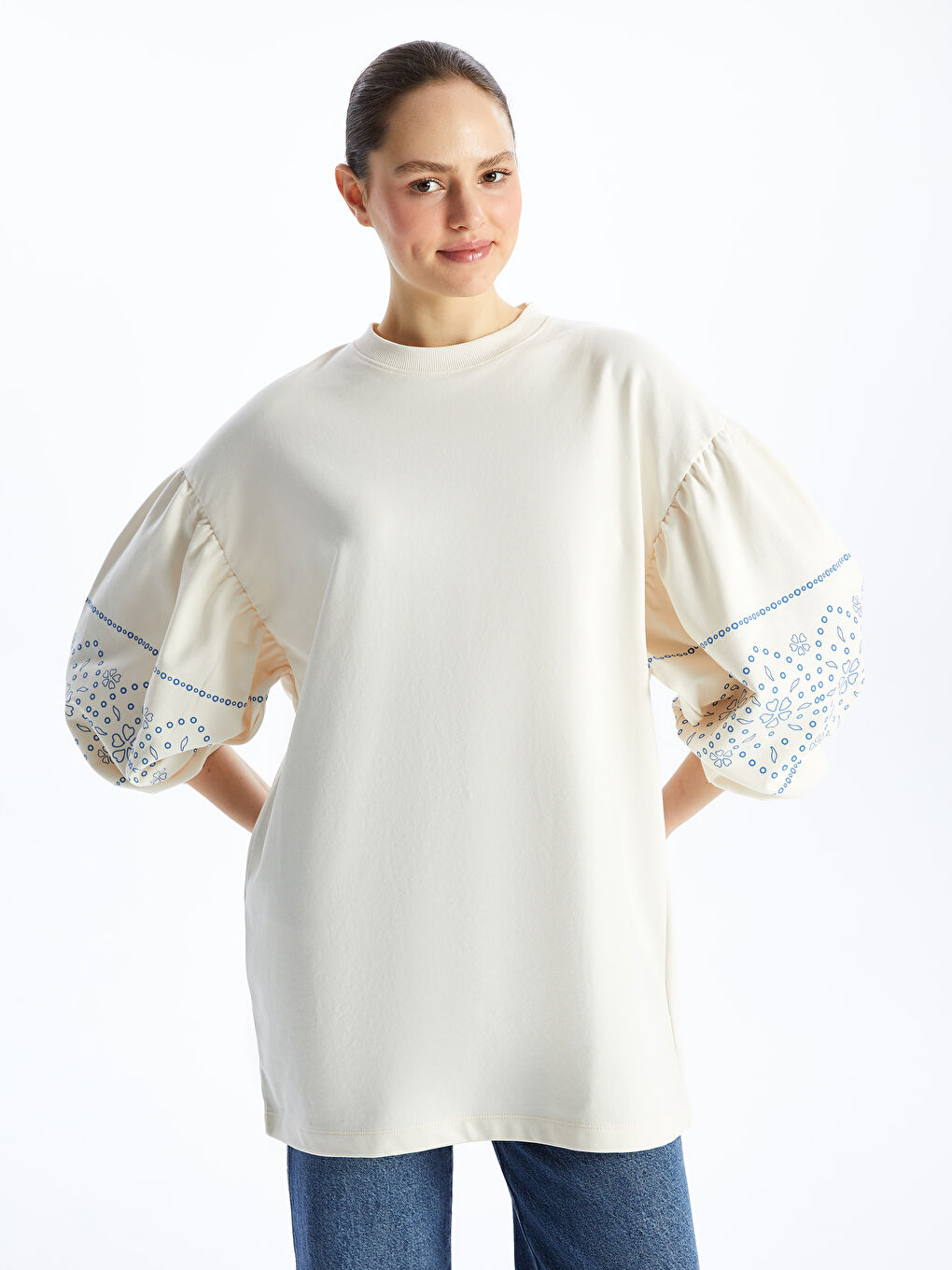 Tunique Sweatshirt Imprimée à Col Rond pour Femmes