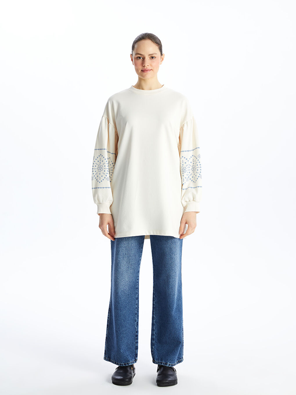 Tunique Sweatshirt Imprimée à Col Rond pour Femmes-2