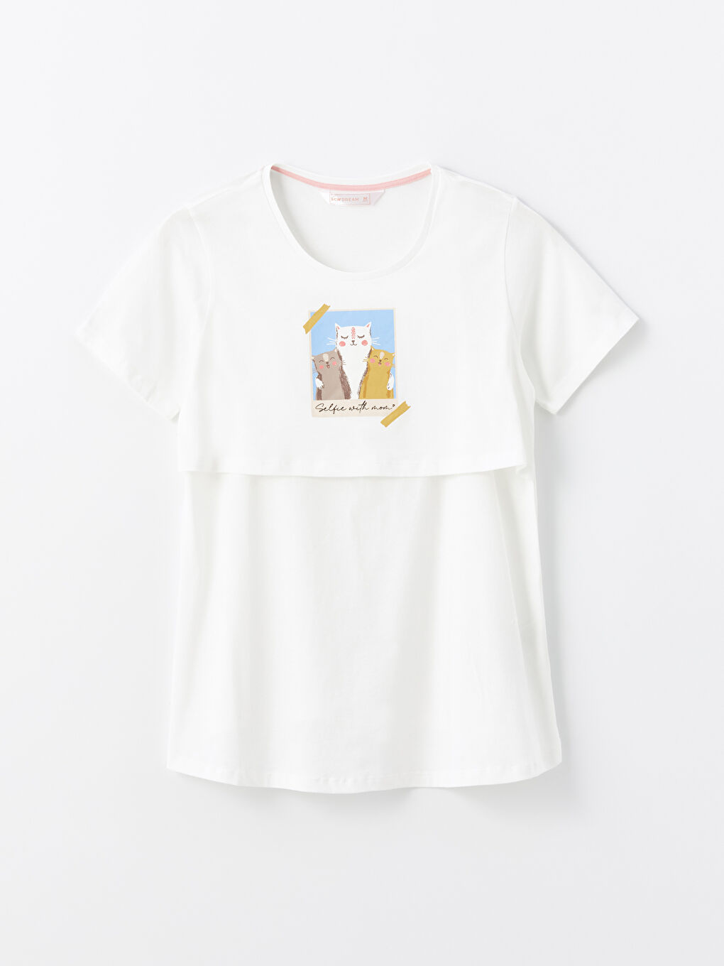 Ekru Bisiklet Yaka Baskılı Hamile Pijama Üst