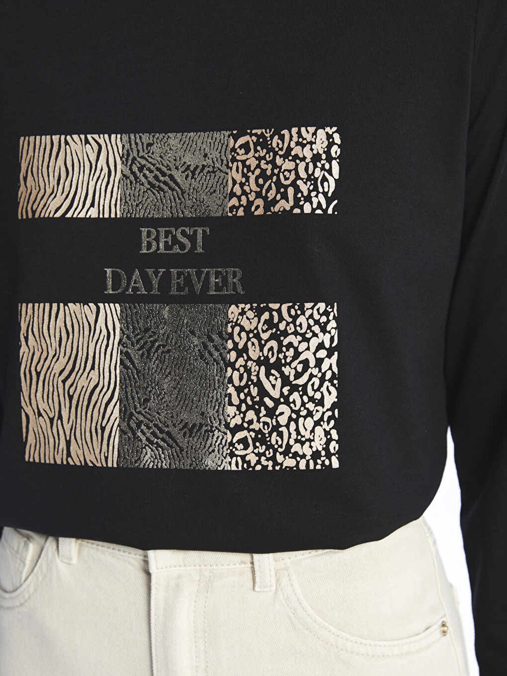 Crew Neck Printed Long Sleeve Women's T-shirt -S4G525Z8-CVL
