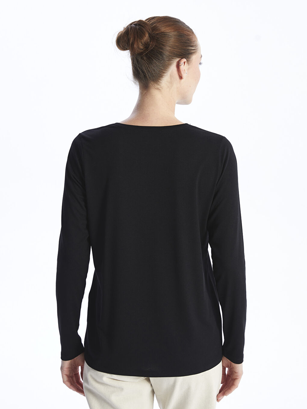 Crew Neck Printed Long Sleeve Women's T-shirt -S4G525Z8-CVL