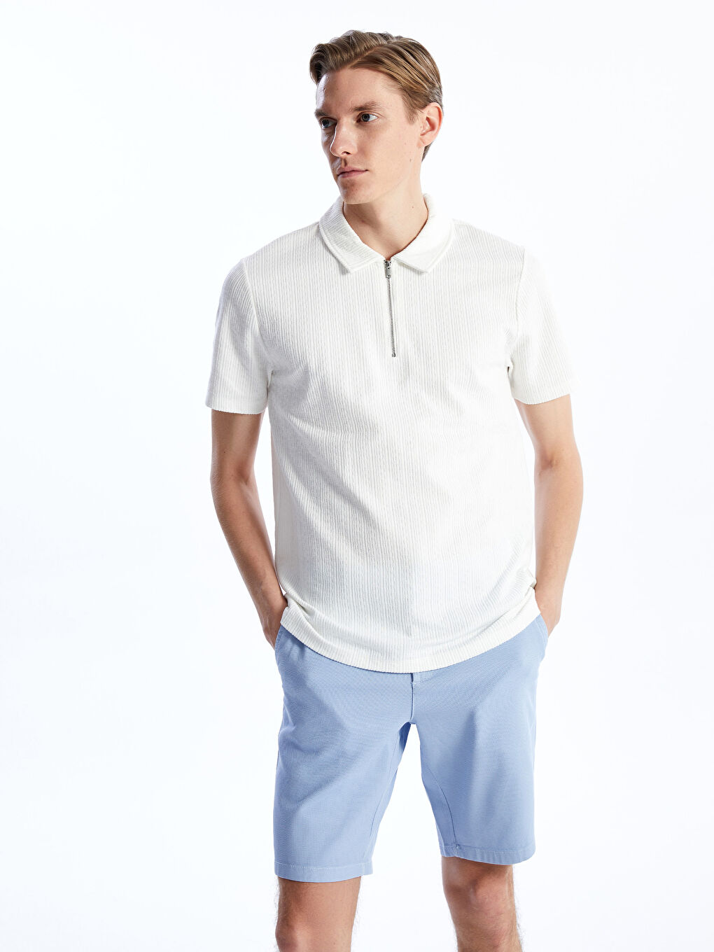 Mavi Standart Kalıp Erkek Bermuda Şort-1