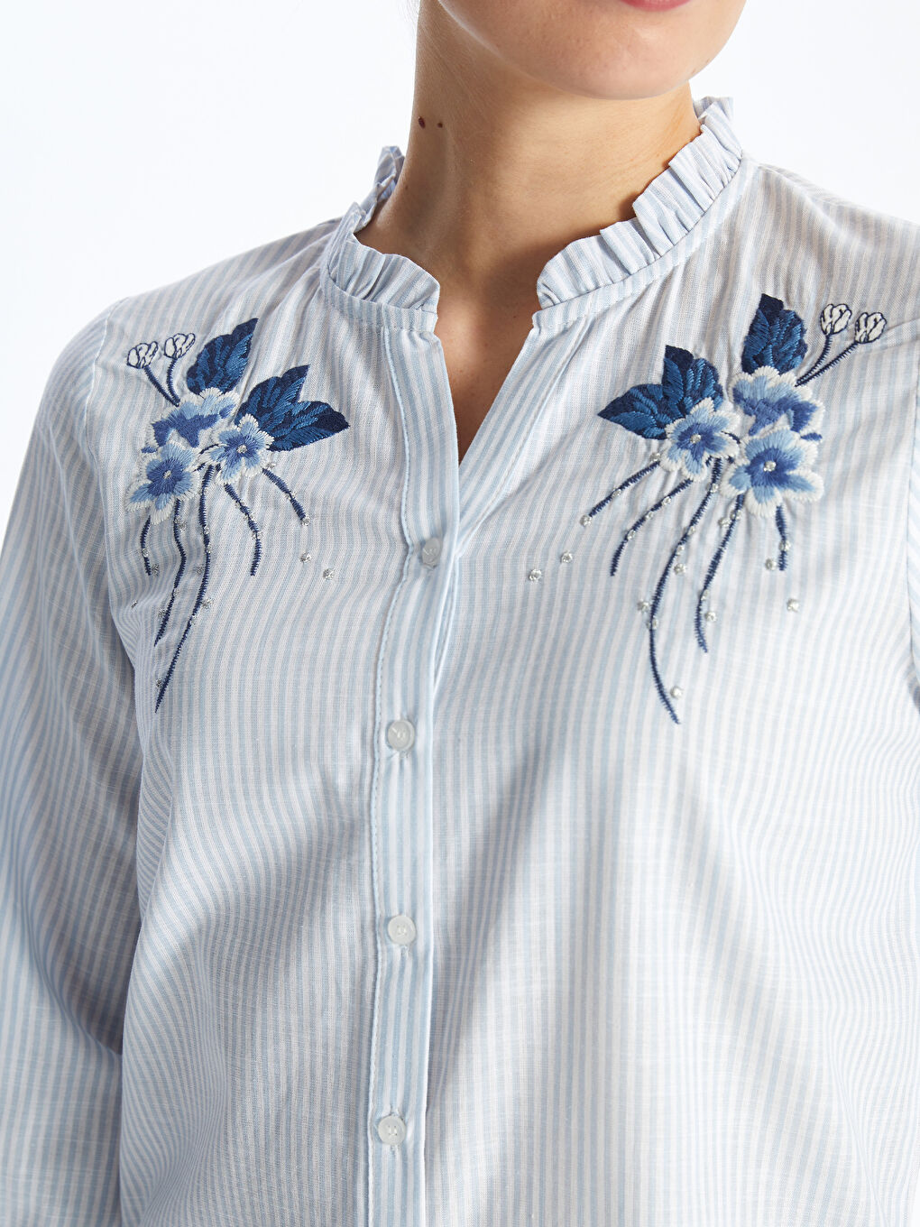 Henley Neckline Embroidered Women's Shirt -S4G550Z8-LEH