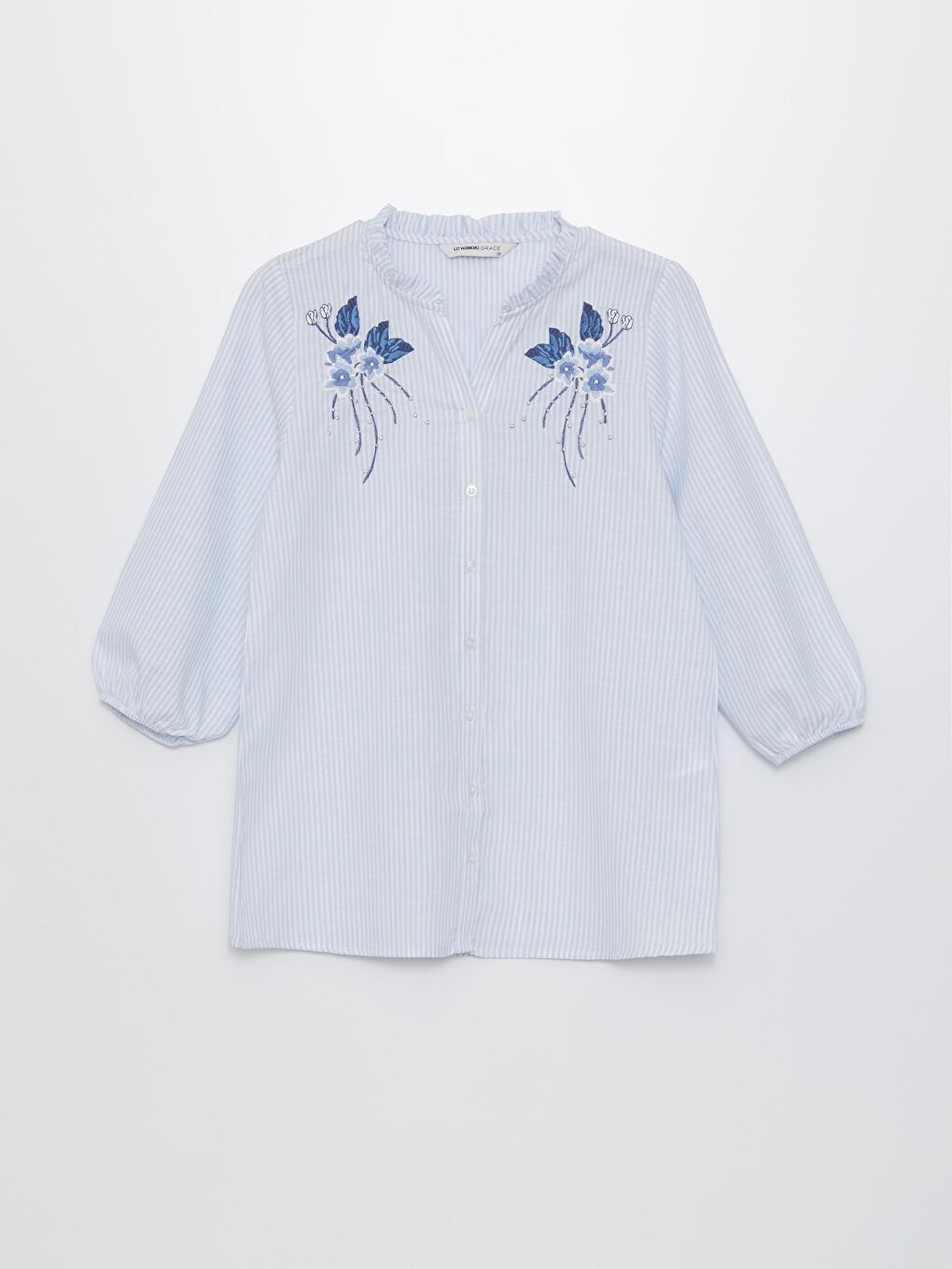 Henley Neckline Embroidered Women's Shirt -S4G550Z8-LEH