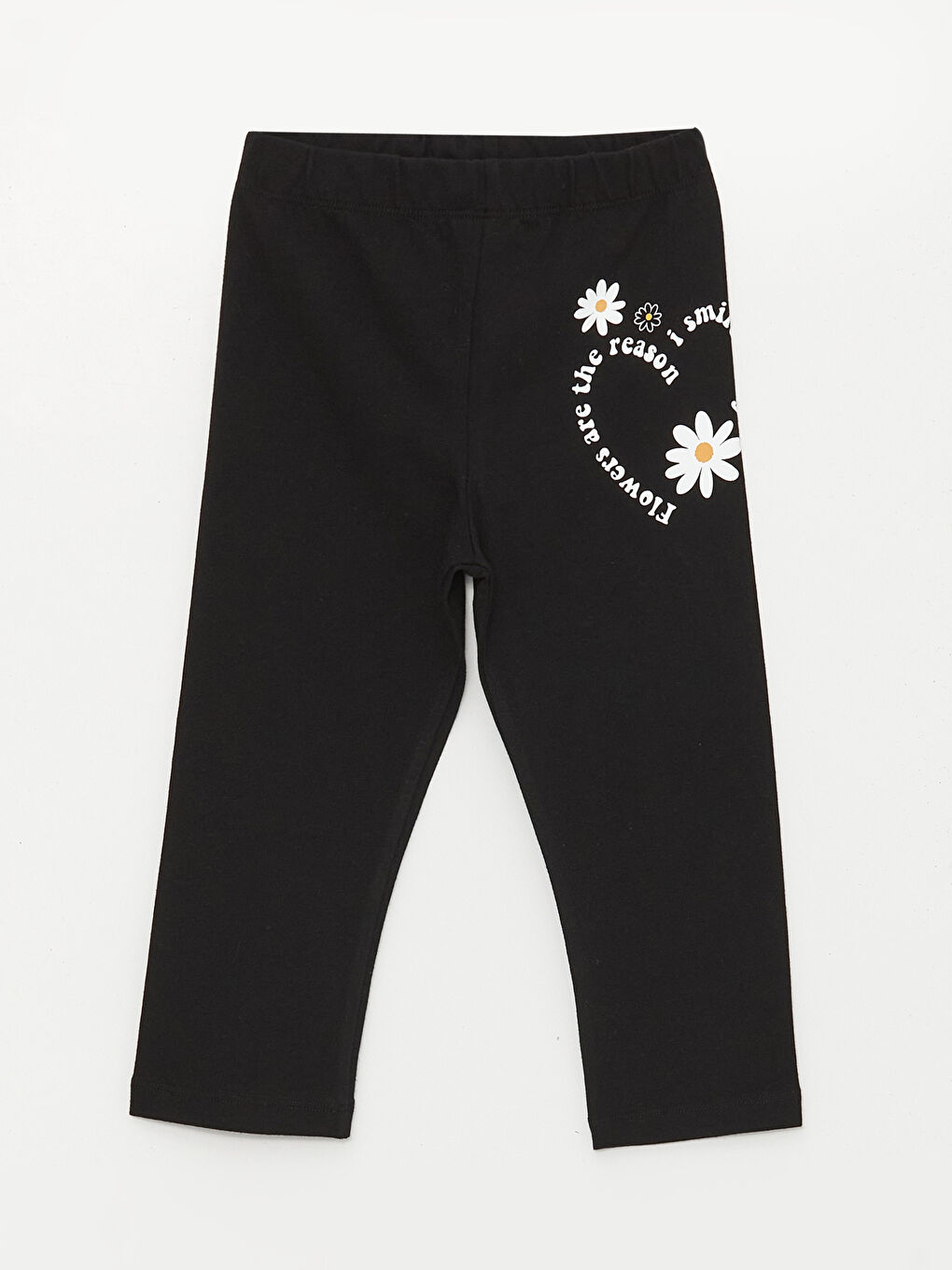 Siyah Beli Lastikli Baskılı Kız Çocuk Tayt