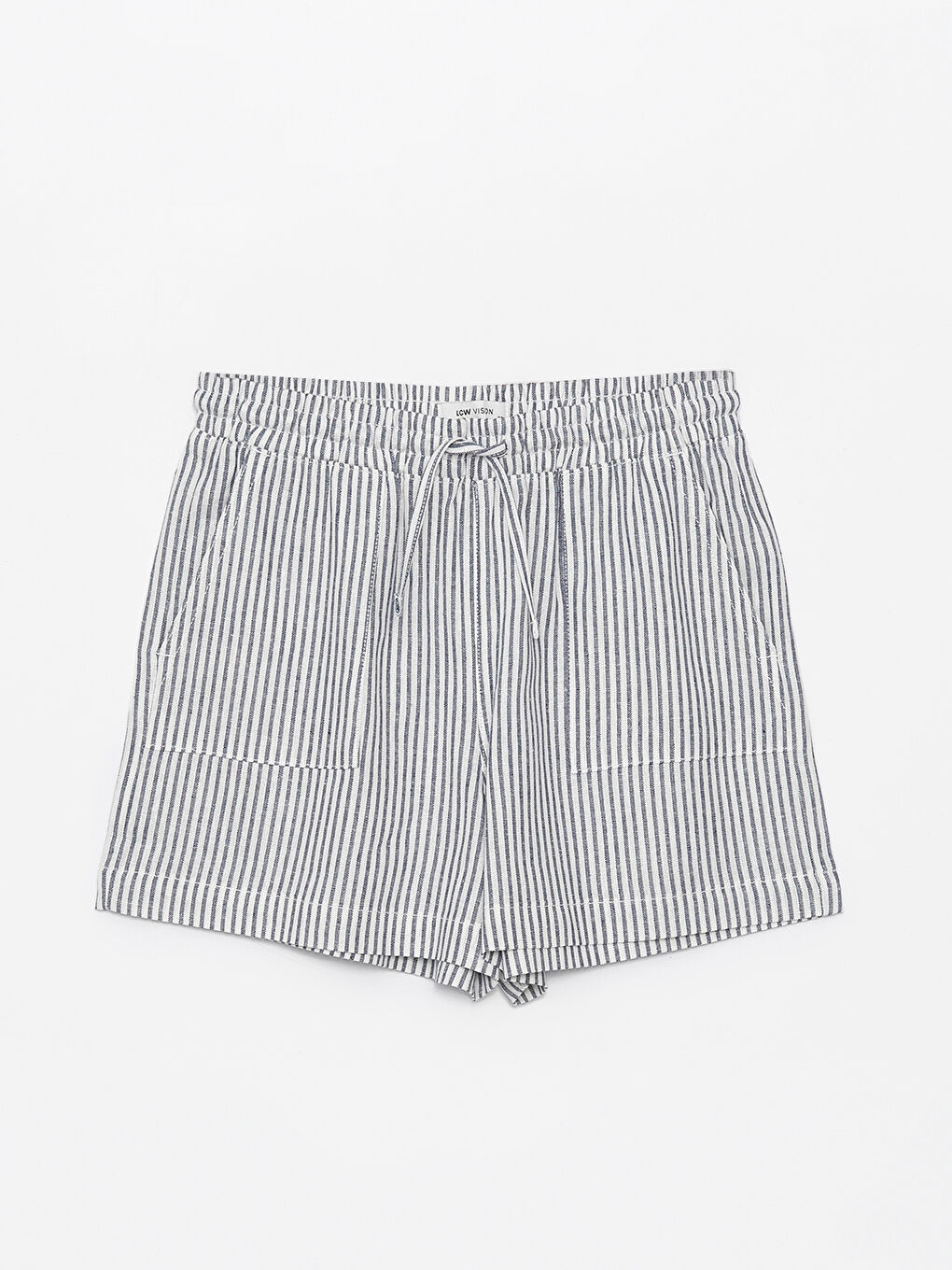 Shorts pour Femmes en Mélange de Lin Rayé à Taille Élastiquée-5