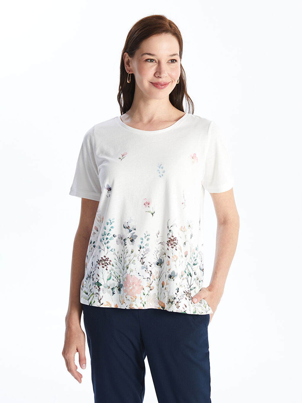 Crew Neck Floral Short Sleeve Women's T-Shirt -S4G687Z8-EEW