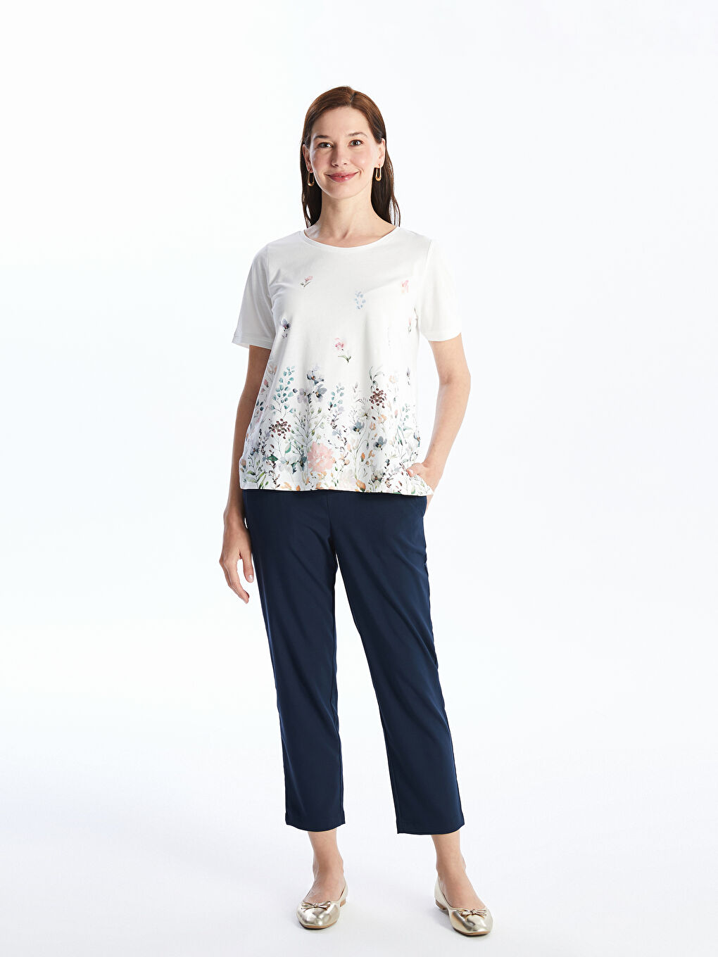 Crew Neck Floral Short Sleeve Women's T-Shirt -S4G687Z8-EEW