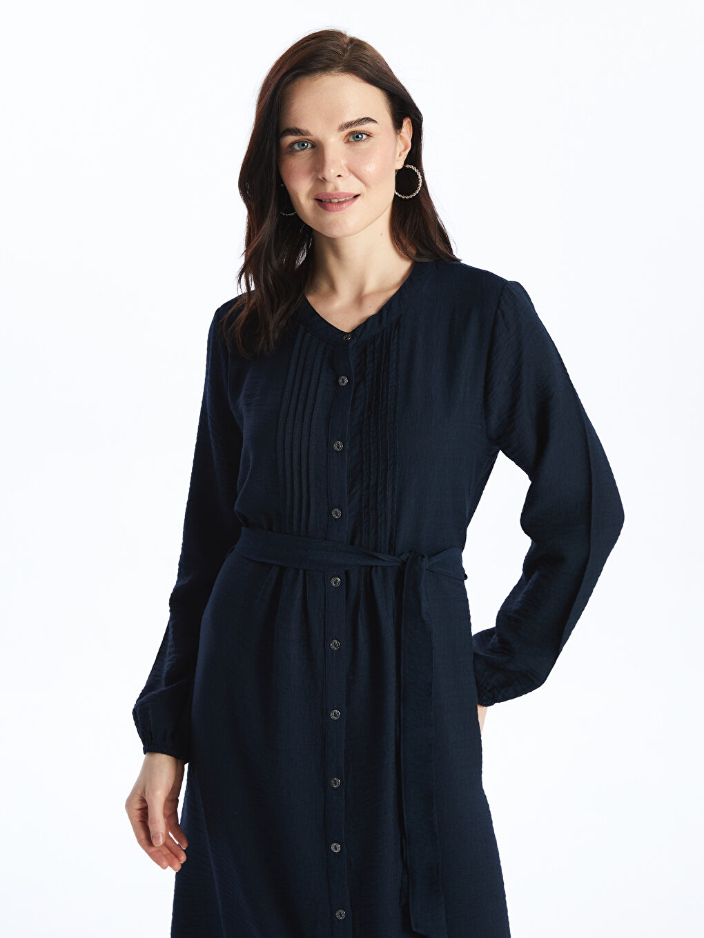 Crew Neck Straight Long Sleeve Women's Shirt Dress -S4G749Z8-E1J
