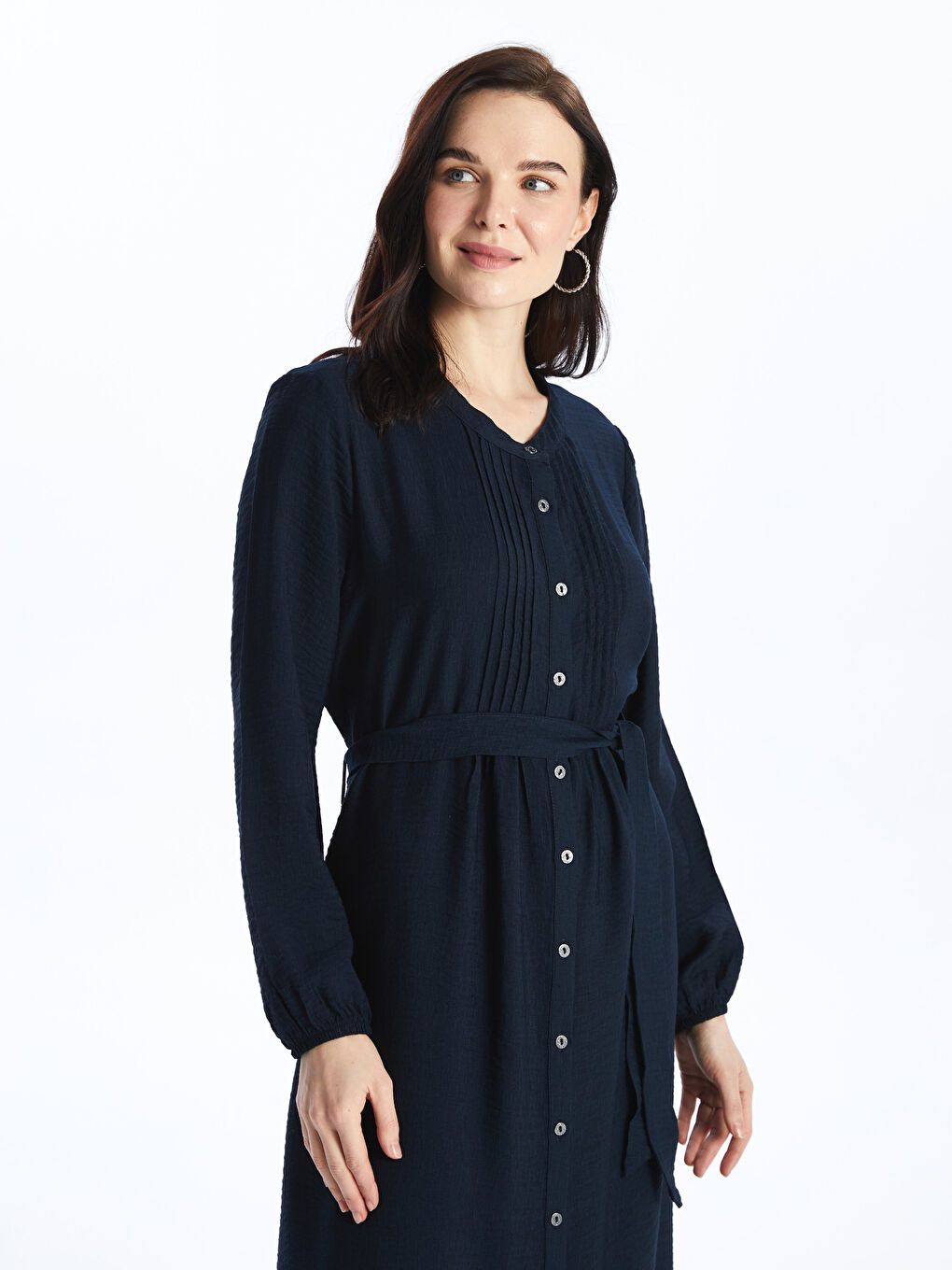 Crew Neck Straight Long Sleeve Women's Shirt Dress -S4G749Z8-E1J