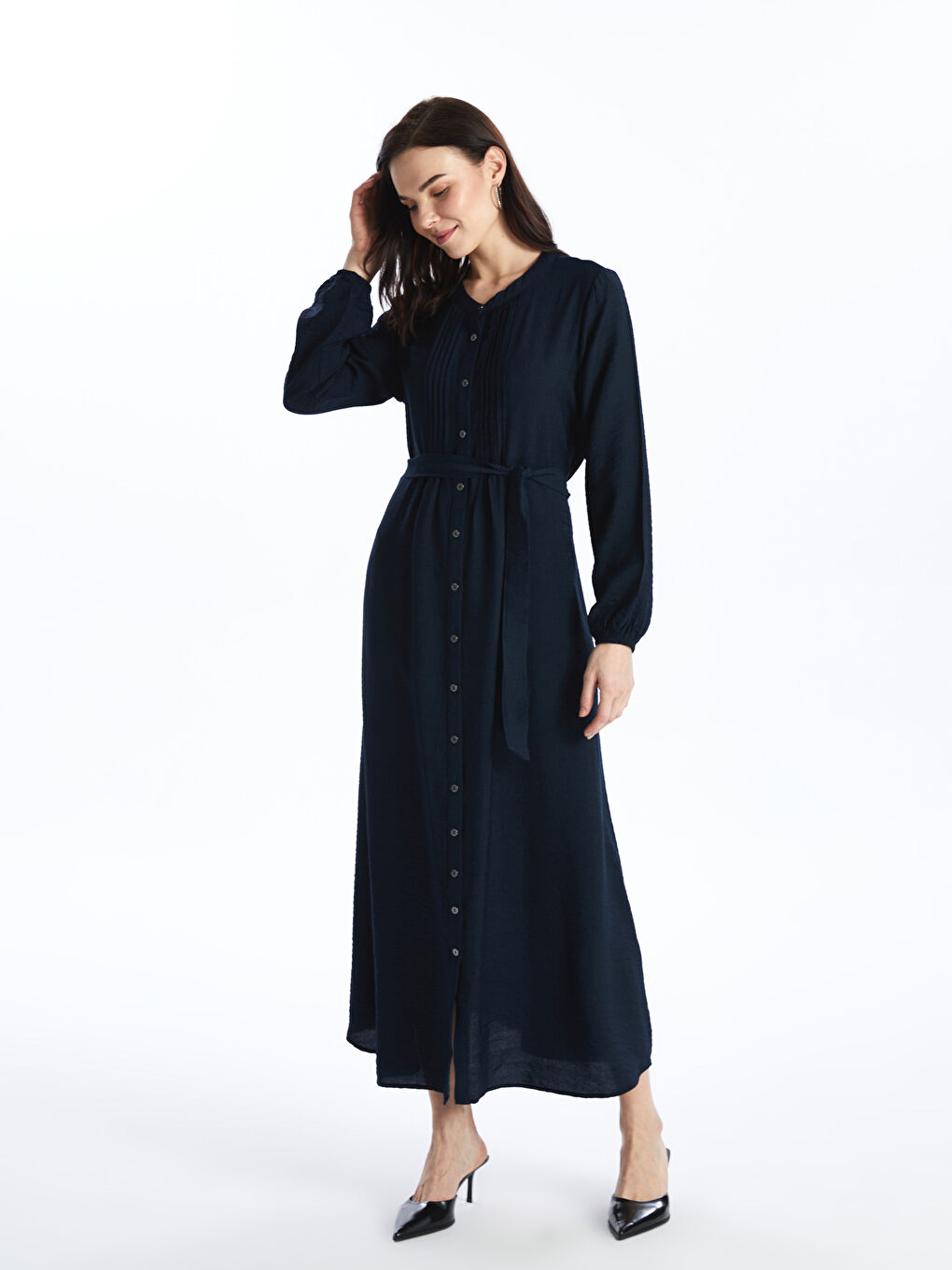 Crew Neck Straight Long Sleeve Women's Shirt Dress -S4G749Z8-E1J