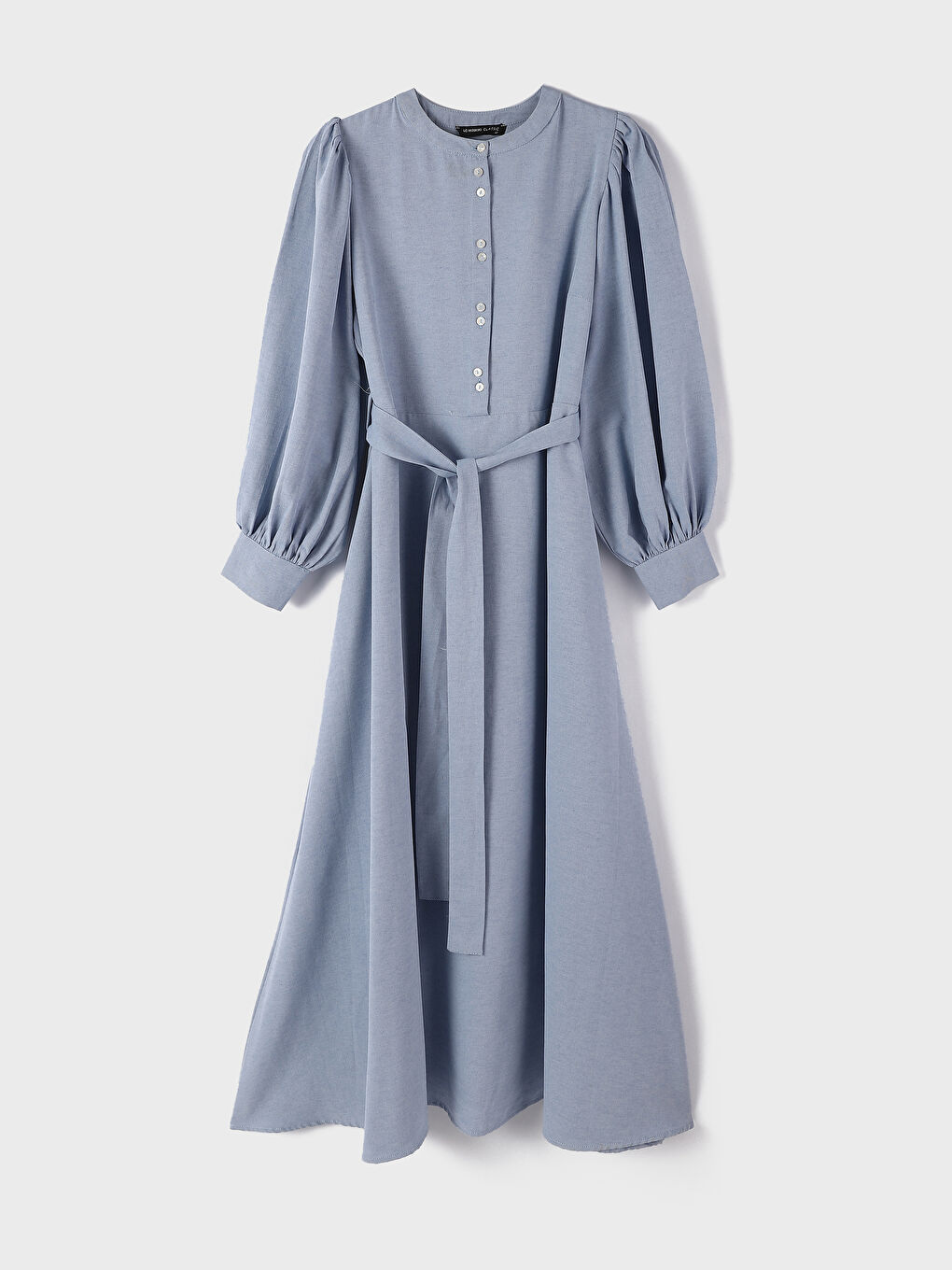 Women's Grandad Collar Long Sleeve Dress with Waist Tie Detail