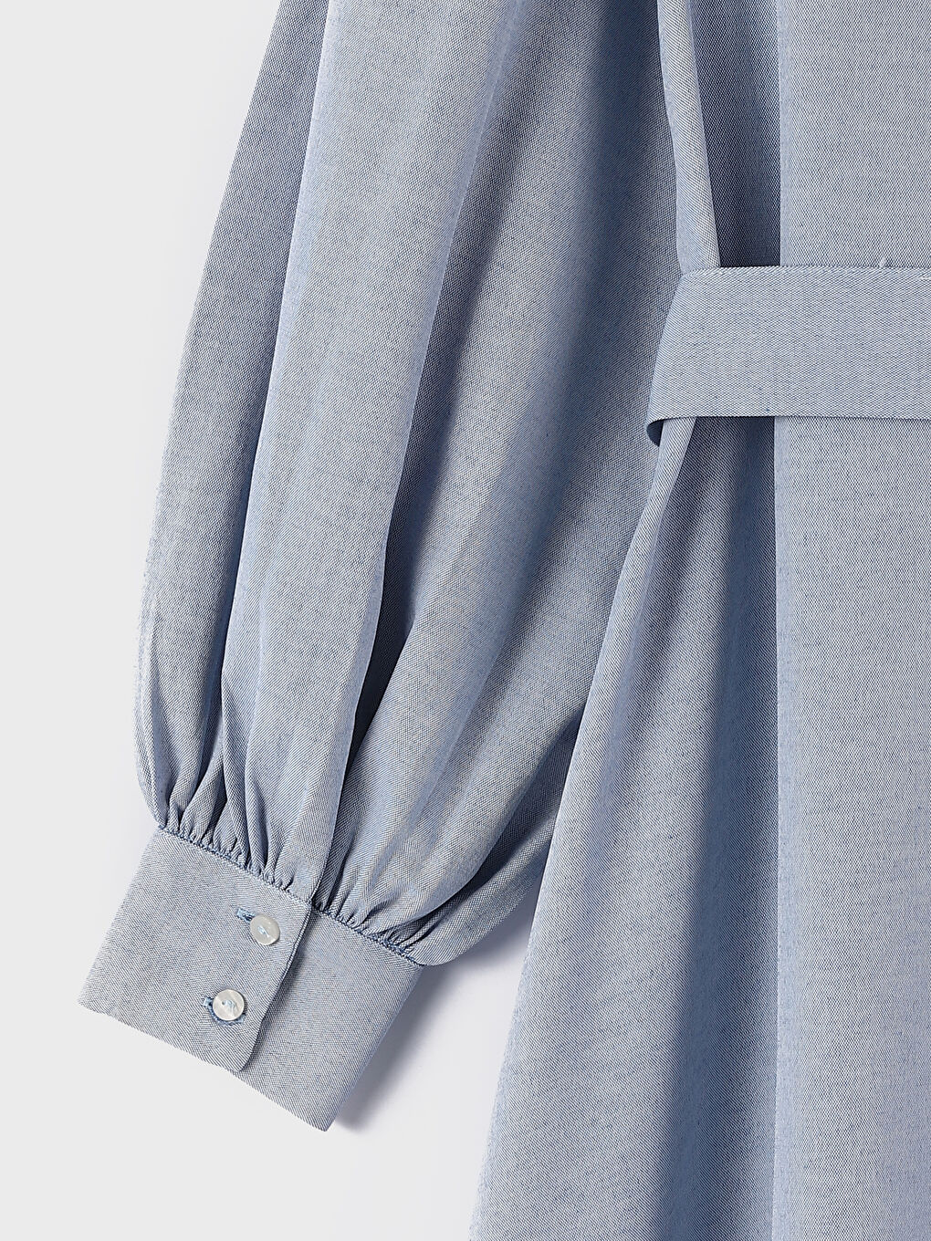 Women's Grandad Collar Long Sleeve Dress with Waist Tie Detail-2