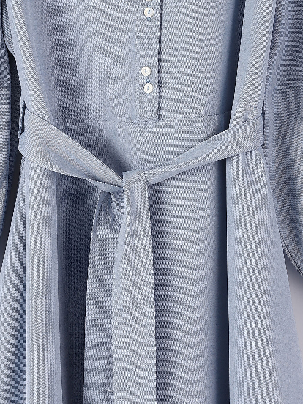 Women's Grandad Collar Long Sleeve Dress with Waist Tie Detail-3