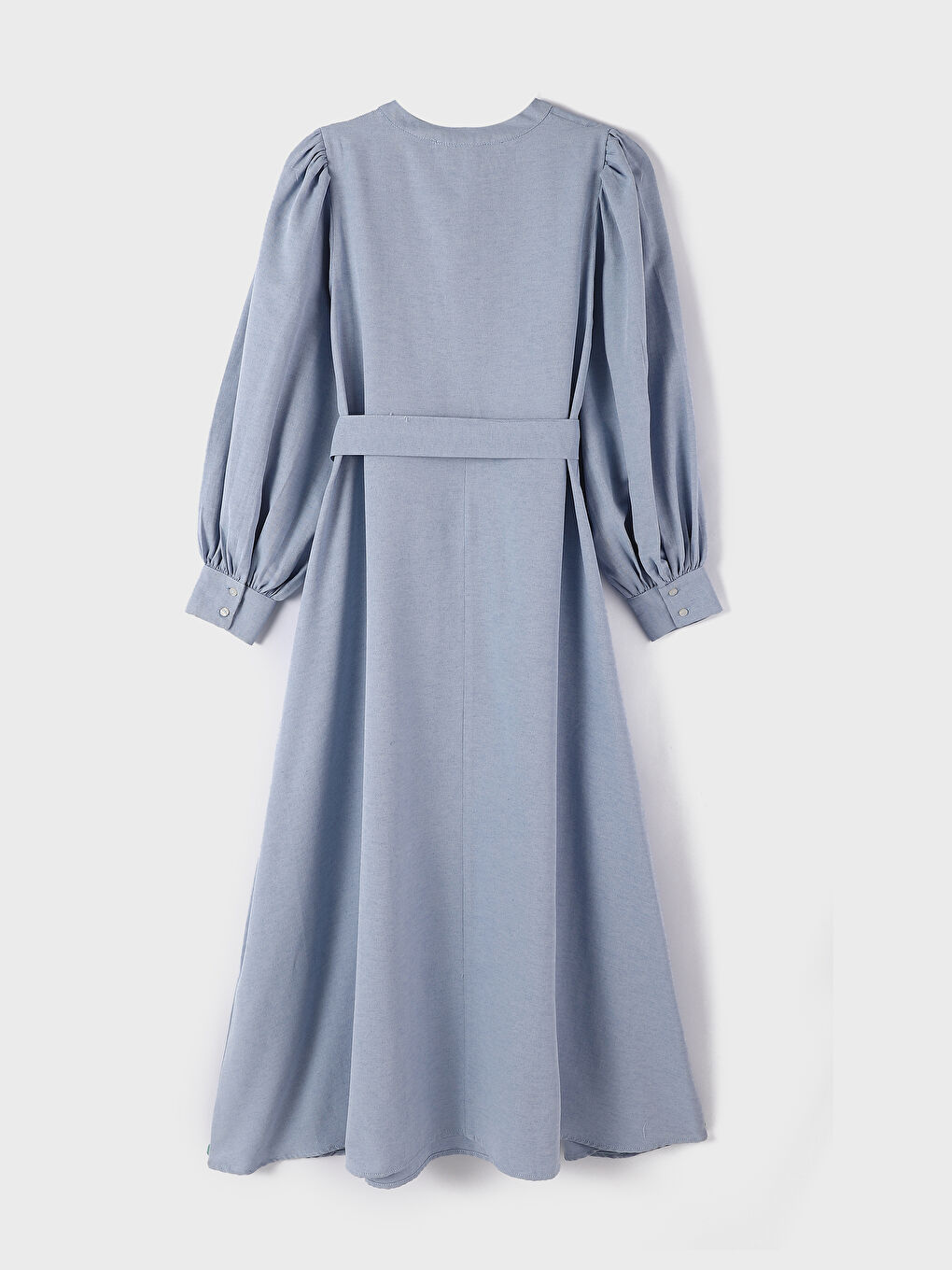 Women's Grandad Collar Long Sleeve Dress with Waist Tie Detail-1