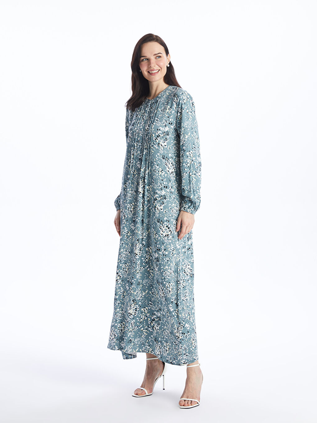 Crew Neck Flower Long Sleeve Women's Dress -S4G791Z8-LRL