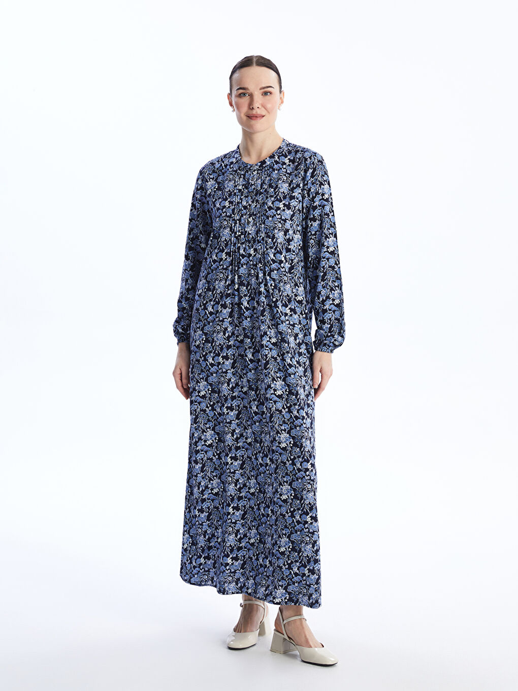 Crew Neck Flower Long Sleeve Women's Dress -S4G791Z8-LSG