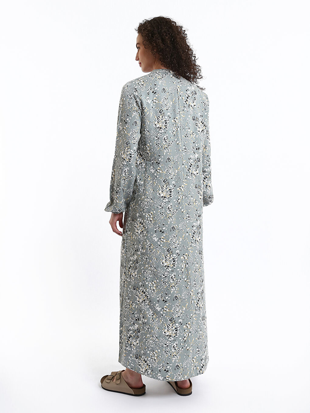 فستان نساء بكم طويل وكول مدور زهري-8